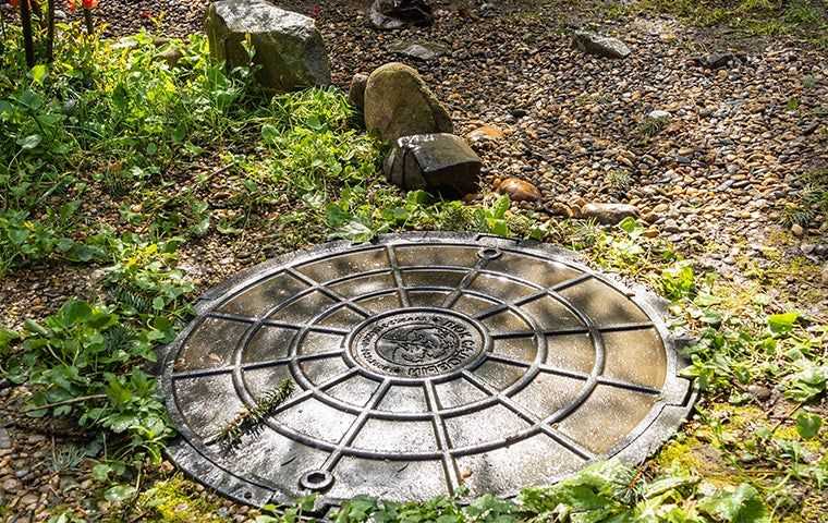 septic tank cover in backyard